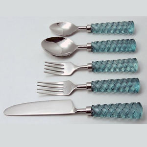 Juego de Cubiertos de Cocina de Acero Inoxidable con Mango de Acrílico Transparente Azul, Juego de 5 Piezas, Nuevo Juego de Cubiertos de Plata Dorada para Boda - Product Image 6