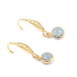 Aguamarina con plata esterlina Zircon Ear Wire Forma redonda Pendiente galvanizado de oro - Product Image 2