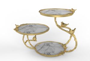 New Design Aluminum Casting Cake Stand 2 Tier with Marble <b>Decorative</b> Cake Plates New Arrival 2024 Launch Hot Style Cake Stand - Product Image 4