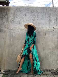 Kaftan คอลเล็คชั่นผ้าเรยอนคอวี,ชุดชายหาดผ้าแฮนด์เมดดีไซน์ใหม่ล่าสุดปี100% - Product Image 3