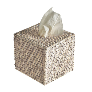 White Wash Square Rattan Tissue Box / Cover Handwoven Rattan <b>Napkin</b> Holder for Home - Product Image 4