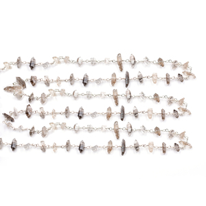 Chaîne de chapelet en quartz diamant Herkimer brut, 5-8 mm, enveloppée de fil de laiton plaqué rhodium, vendue au mètre - Product Image 3