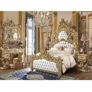 Juego de Muebles de Dormitorio Tradicional Dorado de Lujo, Juego de Muebles de Dormitorio Tamaño King CAL, Cama Tallada en Oro de Lujo y Juego de Dormitorio - Product Image 1