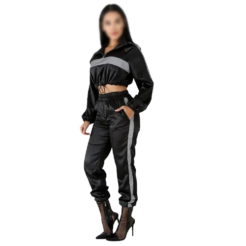 Solid Color Long Sleeve crop 1 4 zip up Sweatshirt Zipper reflective Jogger Tracksuit 2 Piece Set Casual Women Track Suit