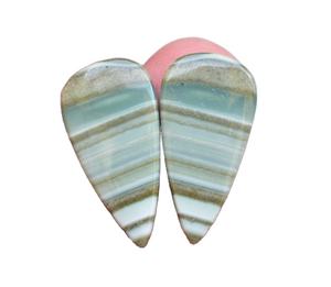 พลอยแคลเซโดนีธรรมชาติจากดาวเสาร์,พลอยโมราทรงหลังเบี้ยคู่ที่จับคู่กับต่างหูหินก้อนหลวม - Product Image 4