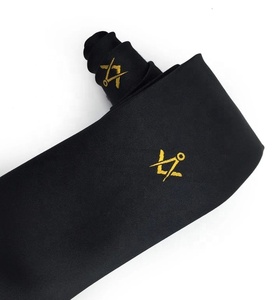 Masonic Regalia-Corbata de seda negra Mason con logotipo cuadrado bordado dorado - Product Image 3