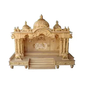Éléphant sculpté à la main Mandir maison bois traité Temple Style moderne taille personnalisée finition naturelle UK USA Canada - Product Image 1