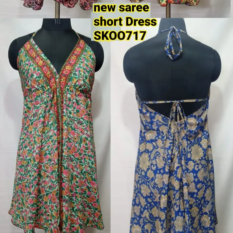 2022 ultimo disegno di stampa indiano Boho nuovo tessuto di seta Saree indumento all'ingrosso abito corto abbigliamento donna articolo abito floreale