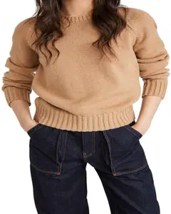 Sweat-shirt à col rond pour femme, couleur unie, décontracté, ample, bon marché