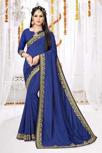สีฟ้า Georgette <span class=keywords><strong>Saree</strong></span> กับลูกไม้เย็บปักถักร้อยสำหรับการแต่งงานแบบสบายๆและพรรคสวมใส่อัตราผู้ผลิต - Product Image 2