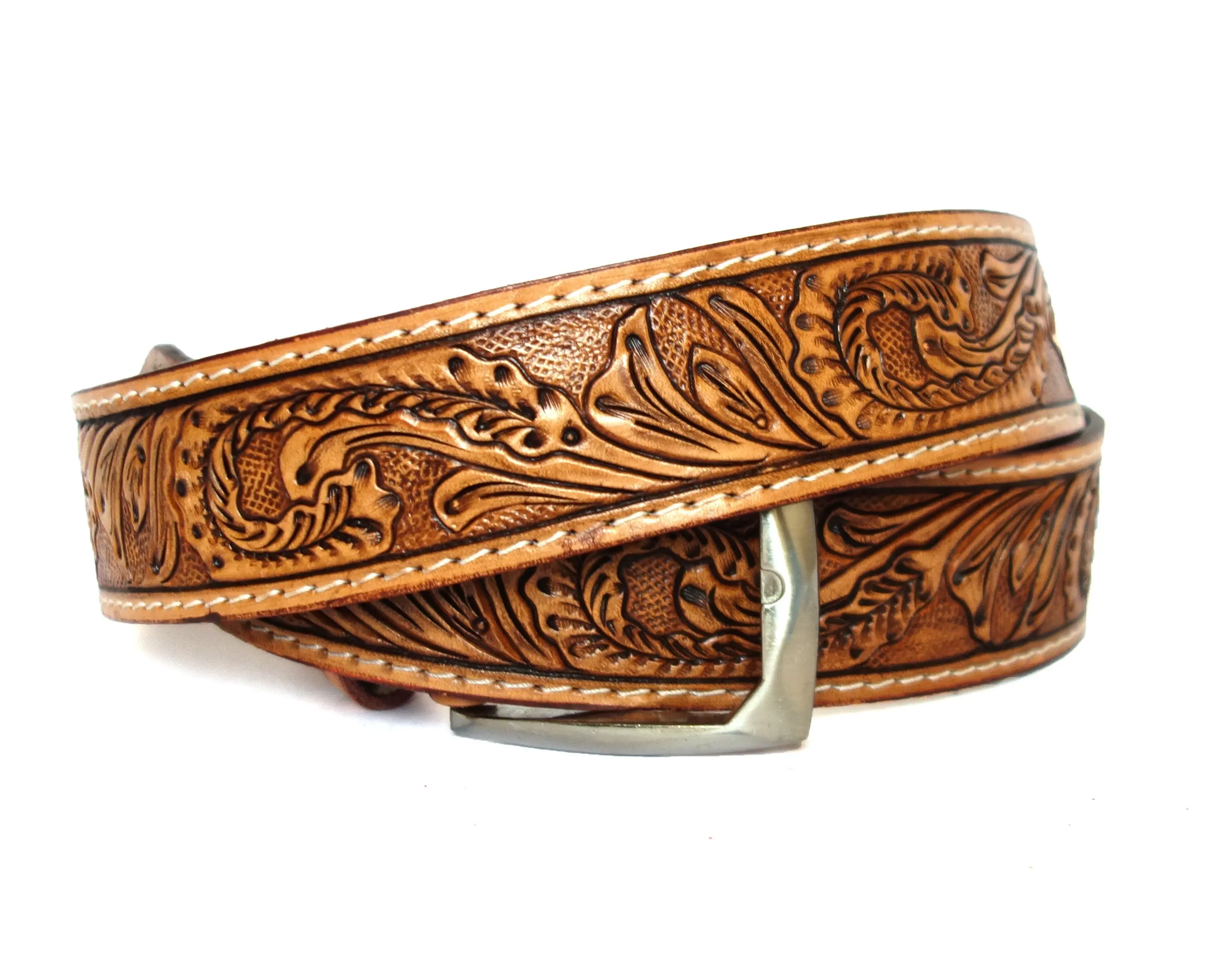 Cinturones de cuero occidental hechos a mano de último diseño, cuero de vaca para hombres y mujeres, cinturones florales de estilo occidental hechos a mano Unisex