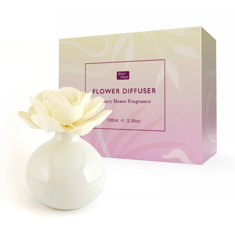 Diffuseur de fleurs simples artificielles, connecté et personnalisé, pour la maison, parfum de maison, en bois naturel, en céramique