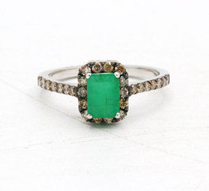 Naturel Radiant Coupe Émeraude et Diamant Gemme 925 Solide En Argent Sterling À La Main Victorienne Anneaux Bijoux pour La Vente En Gros - Product Image 6