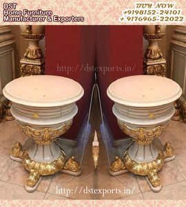 Royal Carved Round <b>Bed</b> Modern Teak <b>Wood</b> Bedroom Furniture Set Deluxe Gold <b>White</b> Finish Luxurious DST EXPORTS Durable - Product Image 5
