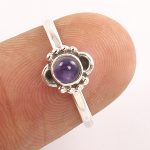 Fait à la main février pierre de naissance améthyste naturelle anneaux solide 925 argent Sterling pierre précieuse à facettes concepteur petits bijoux - Product Image 1