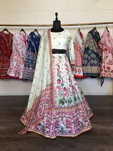 Más hermoso diseñador boda ropa nupcial algodón seda Lehenga Choli con Dupatta bordado pesado trabajo indio mujeres ropa Shalwar Kameez - Product Image 5