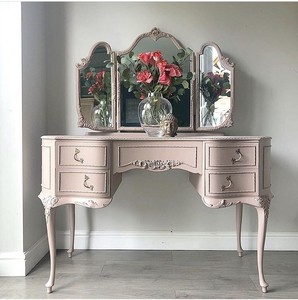 Coiffeuse féerique de princesse française avec miroirs et tiroirs, Table de toilette en bois à motifs pour ensemble de meubles de chambre à coucher - Product Image 1