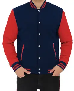 Chaqueta de equipo universitario para hombre, color azul marino y rojo, Letterman