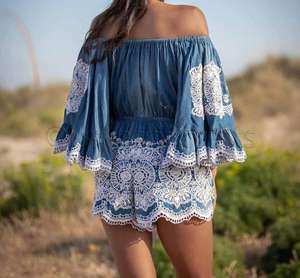 Bohemian Women Apparel Off Shoulder Embroidered Party <b>Tunic</b> Vintage Style Embroidery Tasseled Flounce Mini Dress - Product Image 5