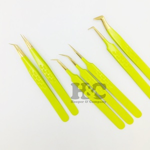 Pinzas de alta calidad Pinzas para pestañas Visón sostenible Punta dorada Pinzas para extensión de pestañas Mango de pestañas de acero inoxidable Logotipo personalizado - Product Image 1