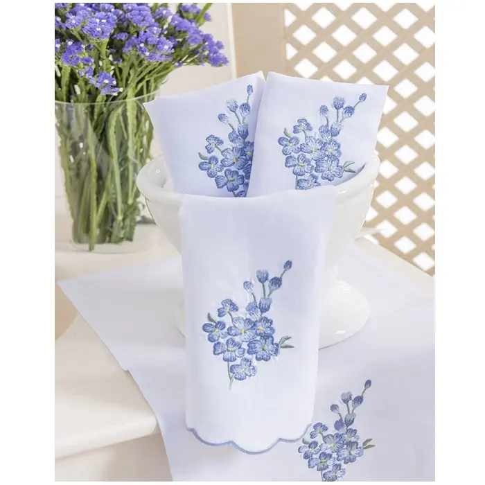 Toalla bordada con bordado de flores azules para invitados, tela de lino 100% de alta calidad, toallas de invitados con borde festoneado, bordado Quang Thanh