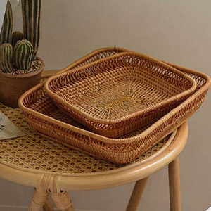 Bandeja de mimbre redonda tejida con asas, bandeja otomana para desayuno, bebidas, aperitivos para mesa de centro, decoración para el hogar - Product Image 1