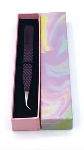 Nuevo diseño profesional, recubrimiento en polvo de ciruela, pinzas de extensión de pestañas de acero inoxidable de 45 grados, instrumento de belleza con logotipo personalizado - Product Image 2