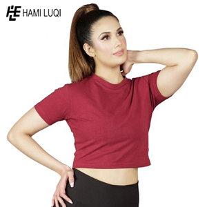 Premium Slim femmes Crop T-Shirt personnalisé été en gros hauts avec Paypal rouge imprimé tricoté maille tissu et patchs décoration - Product Image 2