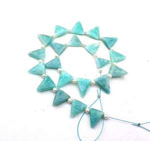 <b>Top</b> Quality 1 Strand Natural Amazonite Gemstone 21 Pieces Faceted Triangle Shape Briolette Beads Wholesale - Product Image 1