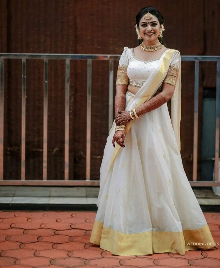 Malayalam Traditionele Bruids Wit Lehenga Choli Zware Geborduurde Werk Met Dupatta Bollywood Mode Blouse Bridesmaidwear