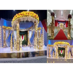 印度婚礼活动闪闪发光的黄金曼达普皇宫风格婚礼Mandap NZ Gold & Crystal Mandap印度婚礼