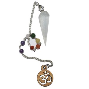 Buy Online Selenite 12 Faceted Chakra Pendulums with Om : Selenite 12 Faceted Chakra Pendulums with Om for Sale - Product Image 1