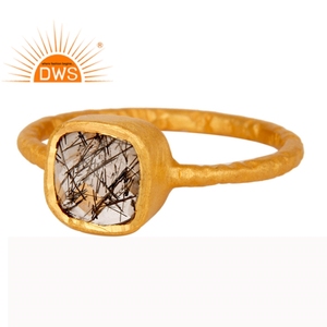 Bague de mariage en pierre précieuse pour filles, bijou en rutilé noir, naturel, plaqué or 18k, offre spéciale - Product Image 1