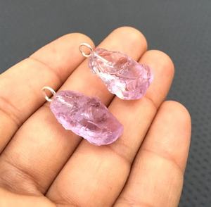 2pcs 92.5 Sterling Silver Christian Vintage Style Pendant Natural Pink Amethyst Gemstone <b>Top</b> Grade Gold Plated Unprocessed Rough - Product Image 2