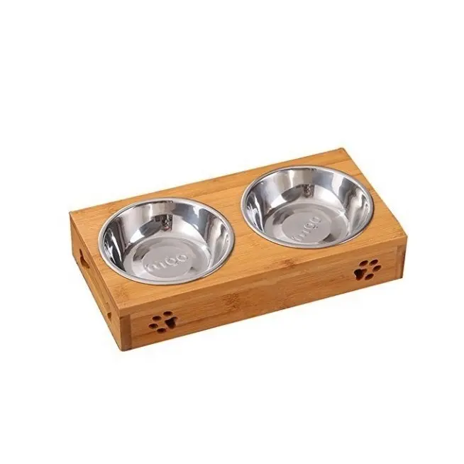 King-tazón de alimentación para perros y mascotas, cuenco alimentador único de madera y Metal