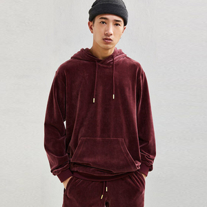 Sudaderas con capucha de terciopelo con estampado personalizado para hombre Sudadera de terciopelo azul liso sostenible de talla grande con técnica de lavado barata - Product Image 6