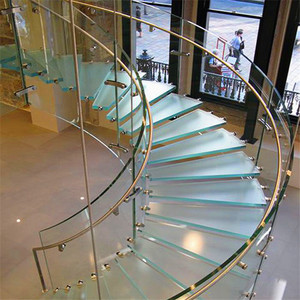Escaleras de <span class=keywords><strong>Hierro</strong></span> Forjado Prima Spindles, Escaleras Interiores de Diseño Moderno con Vidrio Curvo de Fibra de Vidrio - Product Image 4