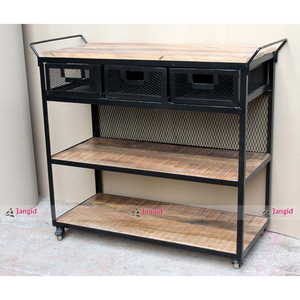 Carrito de Servicio Moderno Industrial de Metal y Madera para Hoteles y Bodas, con Ruedas, Hecho a Mano, Precio de Fábrica - Product Image 5