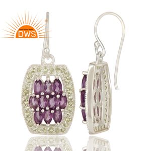 Boucles d'oreilles pendantes en argent sterling 925, bijoux en gros, pierres précieuses naturelles péridot et améthyste, collection classique - Product Image 3