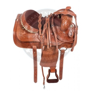 Barril de cuero prémium para carreras, conjunto de sillín de caballo occidental, tachuelas (talla de asiento de 14 "-18"), disponible en varios colores y tamaños - Product Image 1