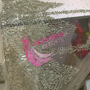 Tela de encaje para vestido de novia, bordado a mano con piedras, 2022