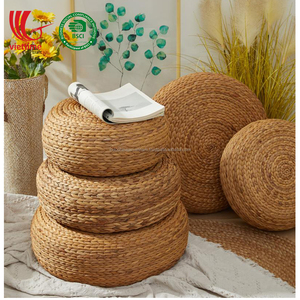 Decoración tejida a mano para el hogar, paja trenzada, asiento de jacinto de agua Natural, cojín Otomano - Product Image 1