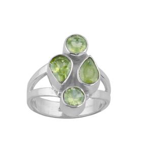 Anillo de plata de ley 925 con peridoto verde brillante, banda dividida, energía espiritual de alta vibración, estilo bohemio, para viajeros. - Product Image 1