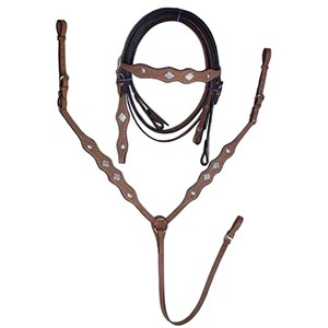 Cabeza de cuero occidental DD para caballo, con plato y ribete de cuero - Product Image 1