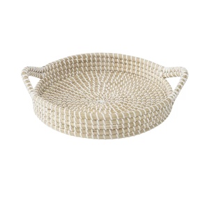 Decorative Hand Woven Seagrass <b>Round</b> <b>Serving</b> <b>Trays</b> with Handles Wholesales <b>Serving</b> Decor <b>Trays</b> for Home - Product Image 2