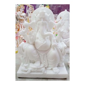 Ganesha murale en marbre blanc poli, seigneur, musulman, religieux - Product Image 1