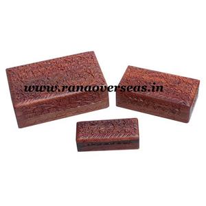 Elegant Eco-Friendly Rectangular <b>Wooden</b> Jewelry Box Set of 3 with <b>Hand</b>-Carved Design for Trinket Organizer Rings Necklaces More - Product Image 1