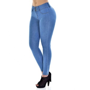Wholesale Custom Women <b>Elastic</b> Stretch <b>Jeans</b> High <b>Waist</b> Solid Color Trousers Women Pencil Pants Skinny <b>Jeans</b> Denim Pants Vintage - Product Image 1