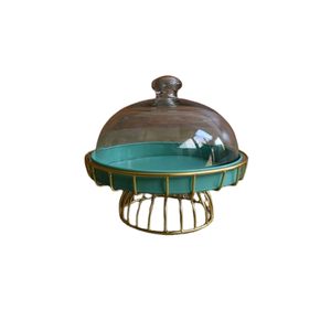 Soporte de tortas de hierro de nuevo diseño con soporte exclusivo para servir postres de color azul y dorado de calidad a granel - Product Image 5