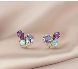 FUAMAY छोटे कान की बाली स्टड दौर घन Zirconia <span class=keywords><strong>Bezel</strong></span> सेटिंग Coloful इंद्रधनुष पत्थर स्टड कान की बाली लड़कियों के लिए - Product Image 3